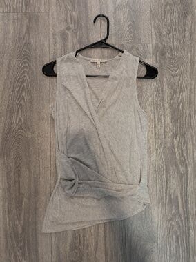 Express Light Gray Sleeveless Faux-Wrap Knot Top